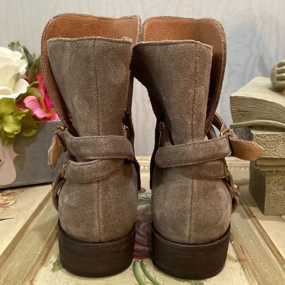 UGG Kelby Suede Leather Harness Ankle Boots Mouse Gray Sz 7 Excellent Condition